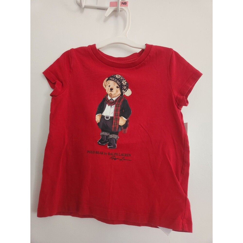 Ralph Lauren Toddler Girls' Polo Bear T Shirt Ski Beanie Red 3t